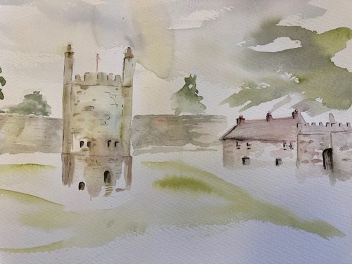 Debbie, castle in the mist, watercolour.